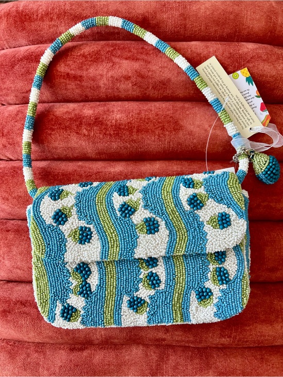 Handcrafted in India Handbags - NWT Viral Blackberry Blueberry Beaded Blue & Green Shoulder Bag